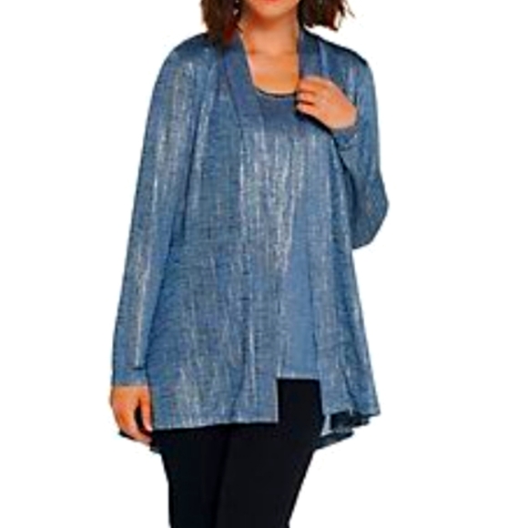 Susan Graver Blue Foil Print Cardigan 